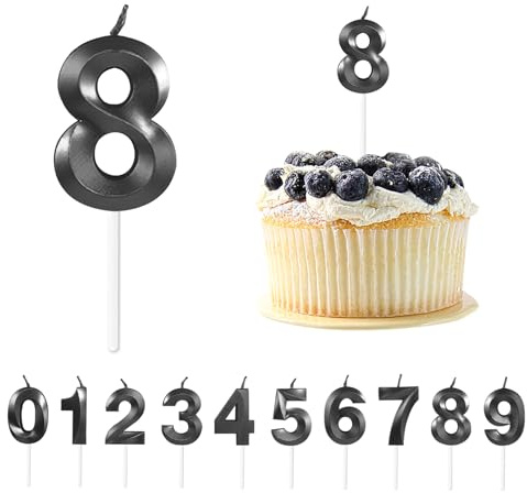 Geburtstagskerzen Zahlen 8,Kerzen,Schwarze 3D Geburtstagskerzen | Zahlenkerze für Kinder Jungen Mädchen Geburtstags Jubiläum,Torte Tortendeko,Geburtstag für Jahrestag Partys,Kerze 8