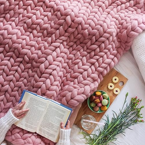 Hfnnhl Grobstrickdecke Handgefertigter Grobstrick Überwurf, Grob Strickdecke Warme Decke Karierte Strickbett Sofa Überwürfe Dekorationen Weihnachts Geschenk (Color : Pink, Size : 80x100cm)