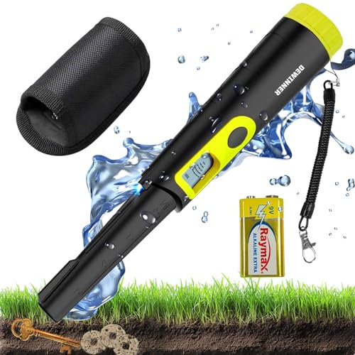 DEWINNER Metal Detector Pinpointer, IP68 Fully Waterproof Metal Detector, Portable Pinpointer Detectors with LCD Screen for Gold Coin Silver, Metal Detecting Accessories with Battery (Black)