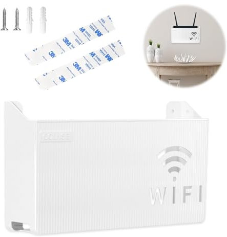 Wekuw Mensola WiFi Router a Parete, Scatola Router WiFi da Muro di Immagazzinaggio Router Porta wifi da Parete TV set-top Box Scatola Decorativa Ripiano,per Riporre Cavi e Router (Bianco)