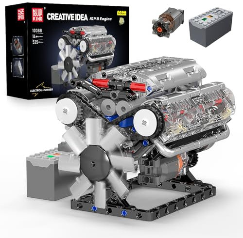 Mould King 10088 V8 Engine Building Kit - Build Your Own V8 Engine Toy, 8-Cylinder Petrol Car Engine Replica Model Building Kit for Kids/Teens 10+ Years (535 Pcs)