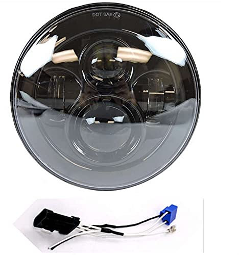 AYKANING Motorrad Hauptscheinwerfer,Motorrad Scheinwerfer Runde 7 Motorrad Schwarzer Projektor Motor HID Glühbirne Scheinwerfer(Color:Black Led and Wire)