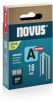 NOVUS TOOLS Feindrahtklammern 18 mm superhart, 800 Tacker-Klammern vom Typ 53/18, Schiebeschachtel, Heftmittel für Stoffe, Gewebe und Maschendraht