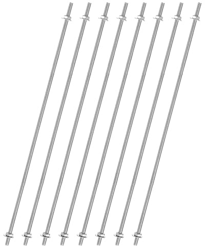 sourcing map 8pcs 8/32 Inch M4 Threaded Rods with 16pcs Hex Nuts and Washers 16 Inch 201 Stainless Steel Full Threads Right-Hand Thread for Hangers, U-Bolts, Beaded Garden Stake Rods, Silver