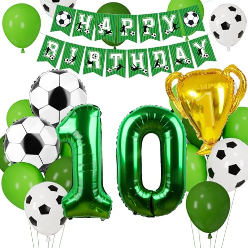 Cadimus Fußball Luftballon 10. Geburtstag, Fussball Deko Geburtstag Kinder 10 Jahre, Geburtstagsdeko Jungen 10 Jahre, Grün Folienballon für Fussball Party Kindergeburtstag