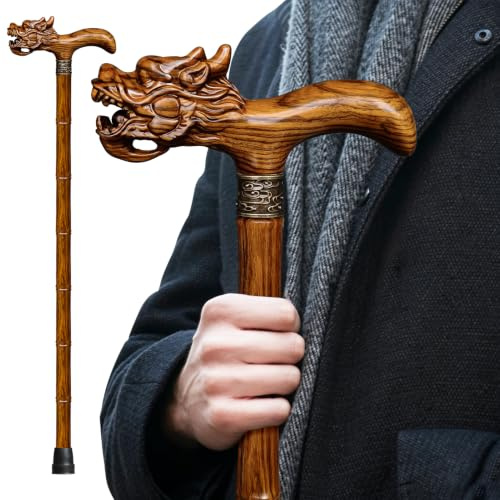 ispuoocti Gehstock Holz, Handgeschnitzter Hochwertiger Gehstock Herren und Damen, Leichtes Design trägt bis zu 226kg Gestöcke für Senioren, Geeignet zum Verschenken