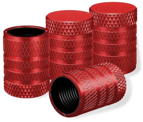 Alu Ventilkappen 4 Stück Aluminium Auto Reifen Schrader Ventil Ventildeckel Fahrrad Geeignet Ventilabdeckung für Fahrrad, SUV, LKW Reifendruck, Rot