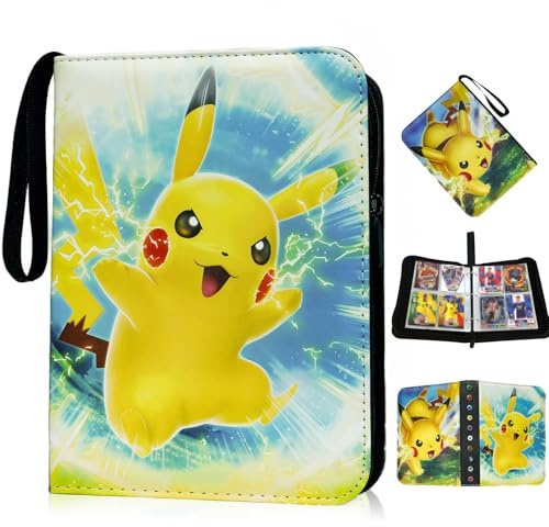 YFCHOTI Sammelkarten Album 4 Taschen 50 Seiten für 400 Karten, Cartoon Anime Sammelalbum Sammelmappe Sammelheft Sammelbuch mit Reißverschluss Tragegriff, Wasserdicht 3-Ring Karten Heft Mappe Ordner