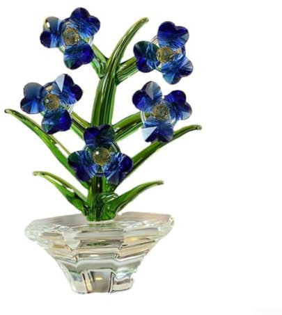 HEBEOT Decoraciones de cristal de flores de imitación, adornos de orquídeas artesanales de cristal para sala de estar, adornos de escritorio simples y modernos tridimensionales (azul)