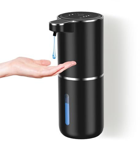 Dalugo Distributeur de Savon, USB C Rechargeable Distributeur de Savon Mural 380ml, 4 Niveaux Réglables Distributeur Savon Liquide Noir pour Cuisine Salle de Bain