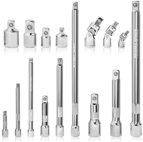 Impact Socket Extension Bar Set 16Pcs 1/2” 3/8” 1/4” Drive Extensions | Hakkin Socket Tool with Universal Joints, Impact Socket Adapter Set for Electric Wrench, Ratchet Wrench