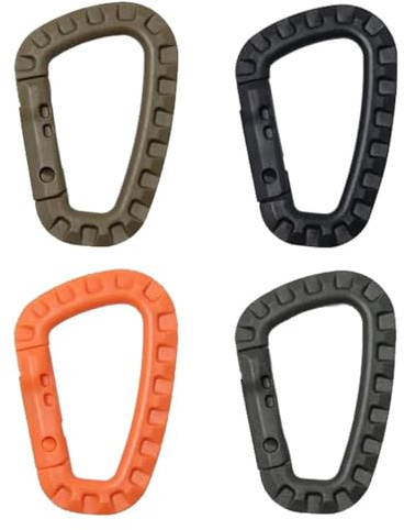 4 Stück D förmiger Karabiner Kunststoff, Tragbare Karabiner Schlüsselanhänger, Kunststoff Karabiner Set, für Wasserflaschen, Seile, Rucksäcke, Angelruten (Black Army Green Khaki Orange)