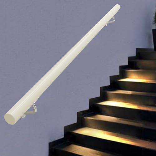 Kit de balustrade d'escalier en bois blanc avec supports modernes en fer forgé pour intérieur/extérieur pour sécurité murale 400 cm