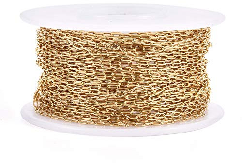 OXOLAMRIN Bunte Kettenglied-Rollen, Handarbeit Farbe Kette ， Goldene Büroklammerkette aus Edelstahl 304, gelötet, flaches, ovales, rechteckiges Halsketten-, Armband-, Kabelkettenglied(Black)