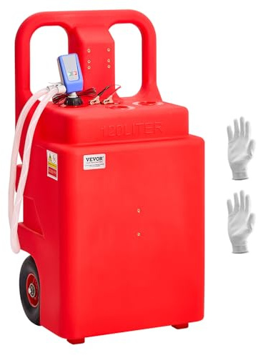 VEVOR Tanque de Combustible 540x465x1070 mm 121,13 L con Bomba de Transferencia de Combustible Eléctrica, Manguera de 1,2 m, Boquilla con Sensor de Parada Automática, para Gasolina y Diésel, Rojo