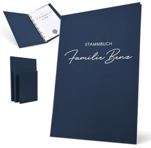 Hochzeitideal Stammbuch 'Serie 311' A5 dunkelblau | Handgefertigt aus Buchbinderleinen 23x19,5 cm | 4-Ring-Mechanik mit 3 Klarsichthüllen | personalisierbar | inkl. Einleger & Erinnerungsseiten