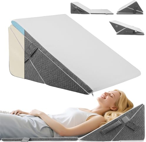 Coussin Incliné Réglable, Double Confort Coussin de Lecture en Mousse à Mémoire de Forme pour Lit et Canapé, Oreiller Triangulaire Ergonomique pour Anti Reflux, l'apnée du Sommeil, Anti-Ronflement