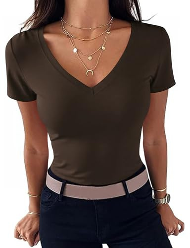 Totatuit Camiseta Basica Mujer Verano Manga Corta Camisetas Elegante | Cuello V, Estilo Diario, Uso Casual, Combinación Versátil
