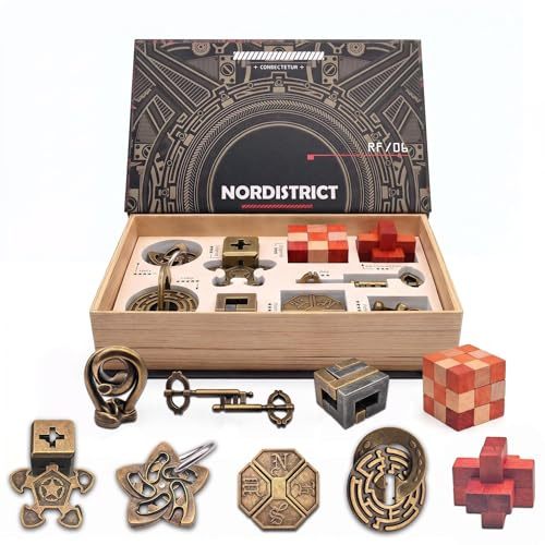 NORDISTRICT Metall- und Holz-Puzzleset, 9 Teile Weihnachten, Valentinstag, Geburtstage, Jahrestage und Familienfeiern