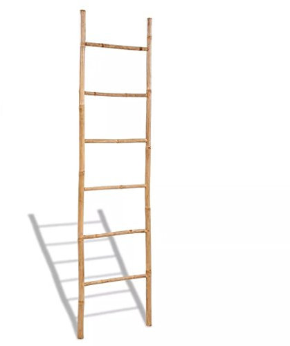 Bambus Handtuchleiter Rack - 6 Sprossen Handtuchhalter Dekorative Badezimmer Handtuchständer Badetuch 50x190cm Stilvolle Badmöbel Kleiderbügel