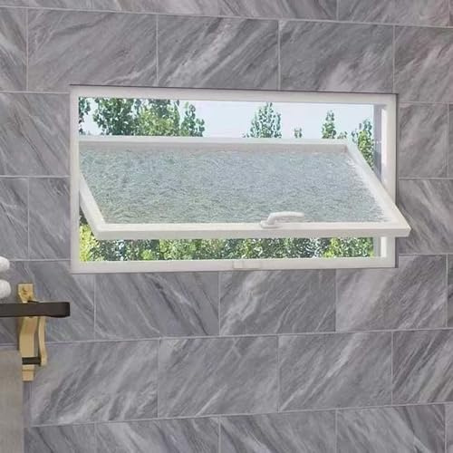 EXCLURA 360 Degree Pivot Window for Basement, Water Ripple Awning Window 16x16 24x24in, Privacy Glass Bathroom Windows for Toilet/Playhouses/Kitchen(White,70x30cm/27.6x11.8in)