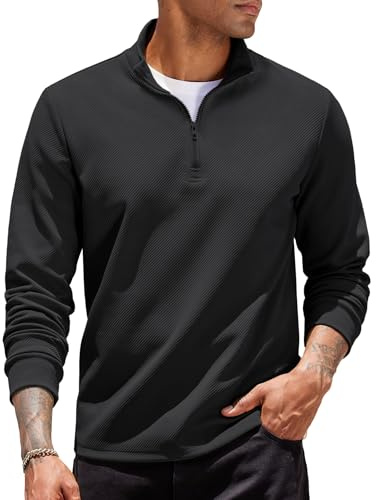 COOFANDY Sweatshirt för män, 1/4 dragkedja, tröja, långärmad, troyer, Vit, M