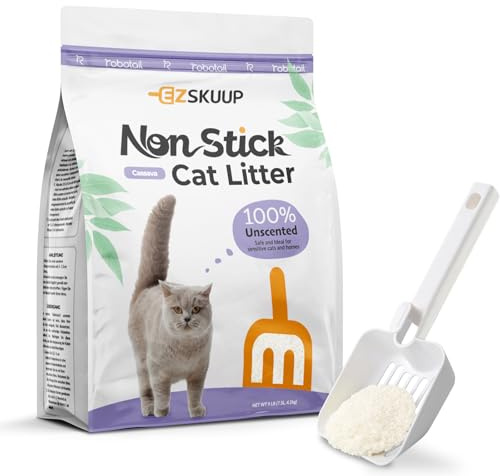 EZSKUUP Nicht Klebend Ultraklumpende Katzenstreu Klumpstreu, Staubfrei & Unparfümiert, Aus Tierfreundlichem Natur-Maniok Mit Geruchsbindung, Doppelt So Langanhaltend Wie Bentonit-Katzenstreu, 4.1KG