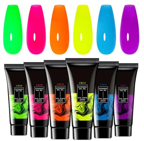 Juego de Gel para Extensión de Uñas 6 Unidades Que Brillan En La Oscuridad