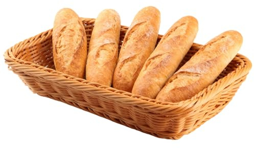 suaywo Panier de Service Rectangulaire Corbeille a Pain en Poly Osier Panier a Pain Corbeille a Fruit Osier Convient aux Restaurants, Aux Magasins de Fruits et aux Boulangeries - Marron (30*20*7cm)