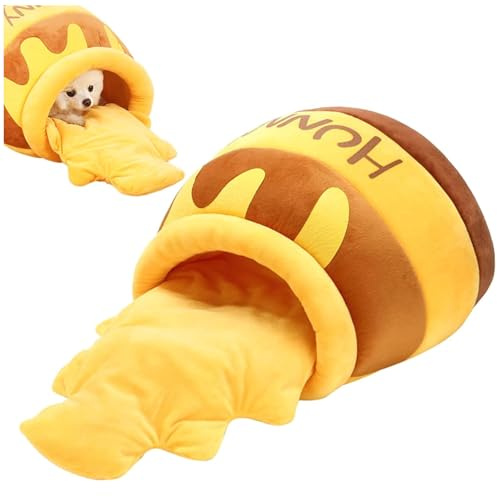 ZQBXHDZW Panier pour Chats D'IntéRieur,Lit Lavable Chaton,Niche Tente Animaux De Compagnie en Forme Pot Miel,en Mousse à MéMoire éPaisse Et Douce avec Coussin Amovible,pour Chiots(S,Yellow)