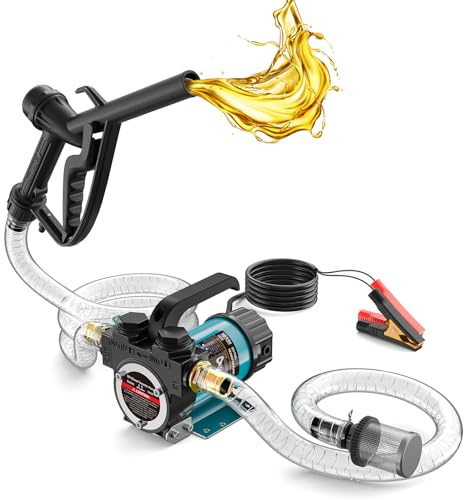 SEESII Elektrische Dieselpumpe 12V: 50 l/min Kraftstoffpumpe mit Düse und Schläuchen zum Fördern von Diesel, Kerosin und Heizöl, 200W tragbare Ölpumpe für Boot, LKW, Haus und Landwirtschaftsbetankung