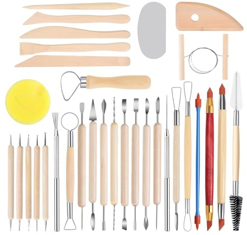 xolear 33 stycken modelleringsverktyg, keramikverktyg, modelleringsverktygsset, med en förvaringsväska för DIY konsthantverk, skulptur, nybörjare, töpfer, lerverktyg