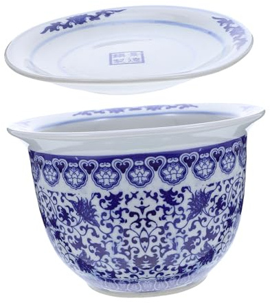 BESTonZON Vasi in ceramica per piante con piattino blu e bianco vasi da fiori in ceramica per piante grasse bonsai decorazione domestica interna