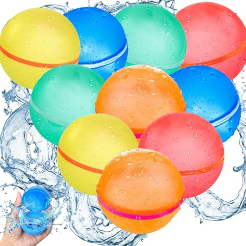 XINCHEN 10 Stück Wasserbomben Selbstschließend, Silikon Wiederverwendbare Wasserbomben, Selbstverschluss, für Wasserschlachten am Strand, Pool, Gartenpartys – Geschenk für Kinder & Erwachsene