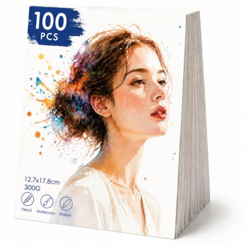 100 Blätter Aquarellpapier Block 300g, 17,8 x 12,7 cm Postkartenformat, Premium dickes Aquarellpapier, Blanko Aquarellkarten zum Malen, Zeichnen, Skizzieren und Lettering