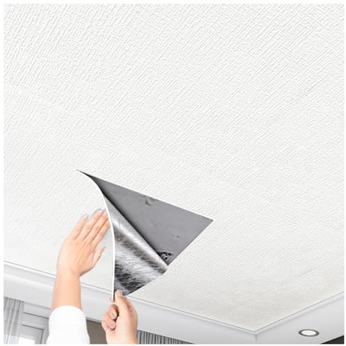 Paneles de techo autoadhesivos, papel tapiz impermeable con textura de lino 3D para sala de estar, cocina, dormitorio, térmicos, a prueba de humedad, 6 mm, XPE