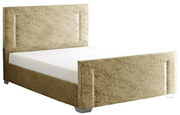 TULIP BED FRAME WITH MATTRESS Upholstery Bed Frame, Fabric, Champagne, Super King, 5-Piece