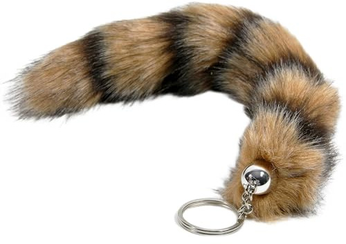 graent Fuchsschwanz Schlüsselanhänger aus gestreiftem Kunsthaar – ca. 25 cm Trendiges Accessoire für Tasche, Rucksack & Schlüssel, Geschenkidee für Damen & Herren
