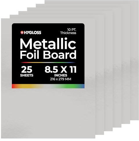 Hygloss Sheets Matte Silver, 8.5 x 11-Inch metálicas de Papel de Aluminio Pulgadas – 25 Hojas – Plata Artes y Manualidades, Actividades de Aula y Artistas, Plateado Mate
