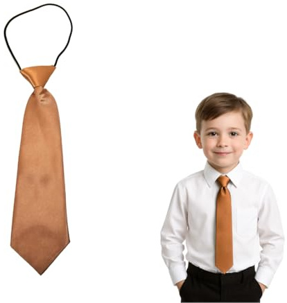 The Tie Co Kinder-Krawatte aus Satin, elastisch, einfarbig, vorgebundene Krawatte für Jungen und Mädchen, Kupfer-/goldfarbn, Einheitsgröße