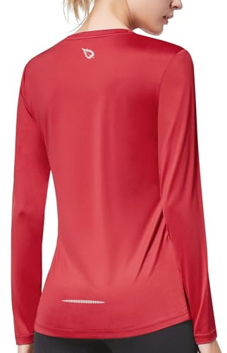baleaf Women's Long Sleeve T-Shirt Quick Dry Running Hiking Shirts Workout Active Travel Tops Slim Fit Lightweight Comfy Soft Red Size L
