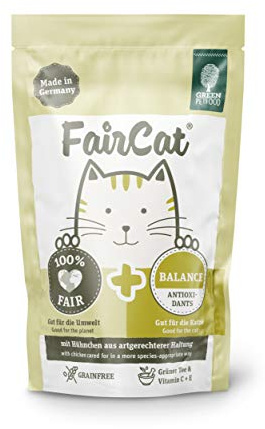 Green Petfood FairCat Balance (16 x 85g), getreidefreies Katzenfutter für ausgewachsene Katzen, mit Tierwohl-Hühnchen, Katzenfutter Nass mit grünem Tee und Vitamin C+E, 16er Pack