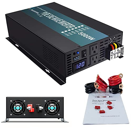 WZRELB RBP-500012S Pure Sine Wave 5000W (10000W Surge) 12V Power Inverter DC to AC Power - Solar, RV, Black