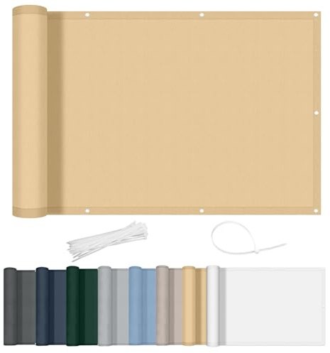 AXT SHADE Balkon Sichtschutz Wetterfest 90x600cm Balkonverkleidung Balkonabdeckung Balkonbespannung Blickdichte Windschutz und UV-Schutz mit Kabelbinder für Balkongeländer-Sand