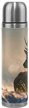 Linomo Thermosflasche Tier Hirsch Edelstahl Wasserflasche,Isoliert Auslaufsicher, Doppelwandig Vakuumflasche für Sport Reise Camping Büro 500 ml