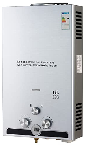 CO-Z 12L Calentador de Agua Butano Calentador de Agua LPG Instantáneo, Certificado CE, Calentador de Agua de Gas Licuado de Petróleo sin Tanque