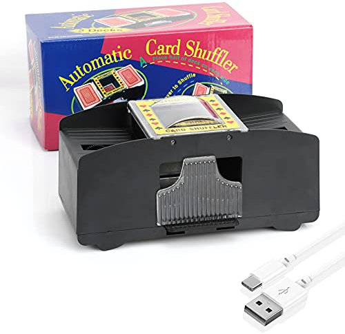 Napacoh kartenmischmaschine elektrische, Poker Kartenmischer Batteriebetrieben USB Aufladung mit 2 Decks, Automatischer Casino-Poker-Kartenmischen (schwarz)