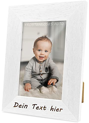 Chigabiga Bilderrahmen PERSONALISIERT mit deinem Text und Foto – Hergestellt aus Pinienholz – Wähle deine Farbe und Größe, füge deinen Text hinzu und lade dein Bild hoch. (10 x 15 cm, Weiß)