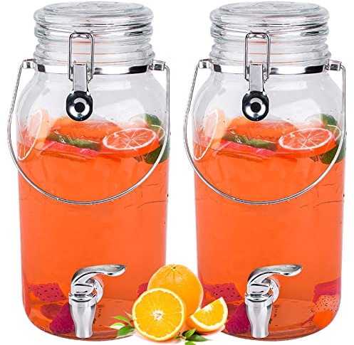 Eleganttime 1 Gallon Glass Drink Dispensers for Parties,2 Pack Beverage Dispenser With Spigot,Laundry Detergent Dispenser Punch Bowls Juice Water Dispenser for Parties