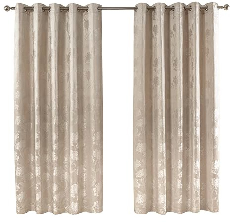 Emma Barclay Blossom Eyelet Curtains - Lined Heavyweight Floral Ring Top Curtains for Bedroom, Living Room & Lounge - Softens Daylight & Adds Privacy (Cream, W 90 x L 90 (2 Panels))